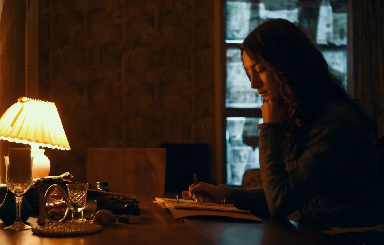Photo wallpaper table, room, lamp, actress, vampire, glass, reads, Saoirse Ronan