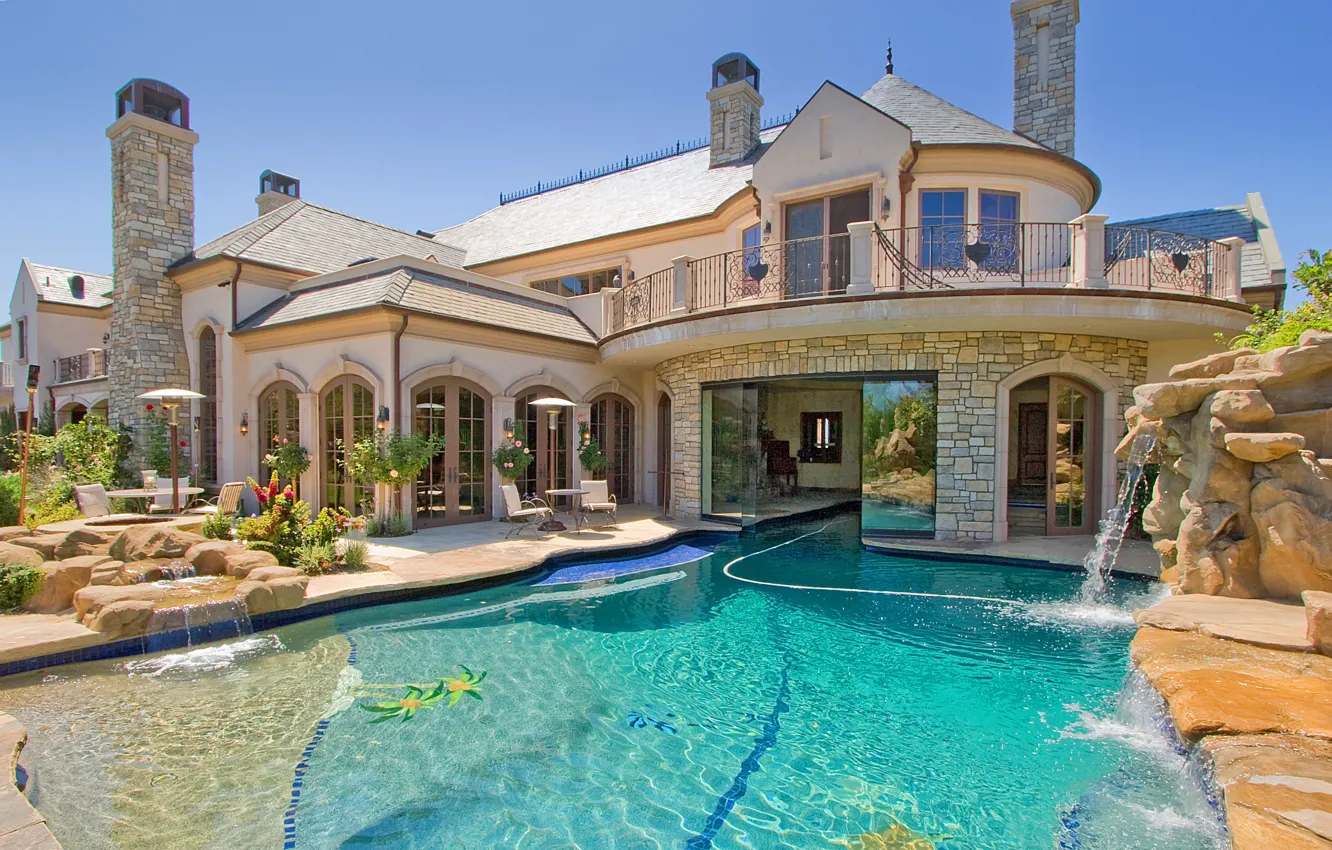 Photo wallpaper style, Villa, pool, architecture, villa, French manor, by Arc Design Group, French estate