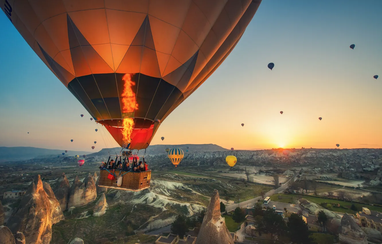 Photo wallpaper flight, mountains, balloon, Turkey
