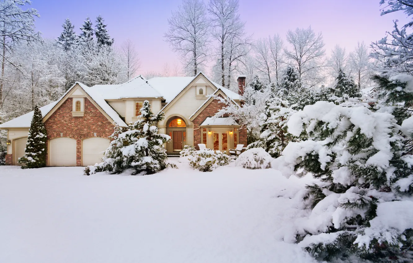 Photo wallpaper Winter, Snow, Winter, Snow, Snow trees, Winter Cottage, Snow trees, Winter cottage