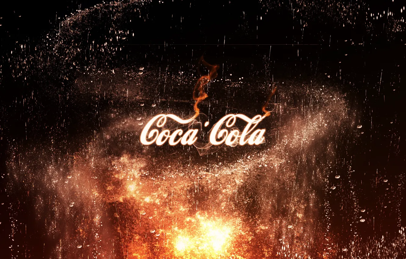 Photo wallpaper drops, fire, brand, Coca Cola, Y_Y