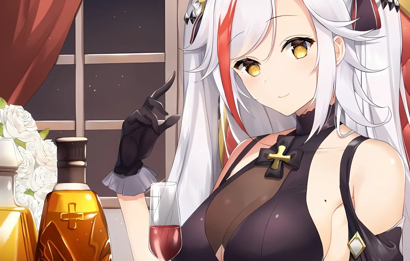 Photo wallpaper girl, sexy, cleavage, blouse, long hair, boobs, anime, beautiful