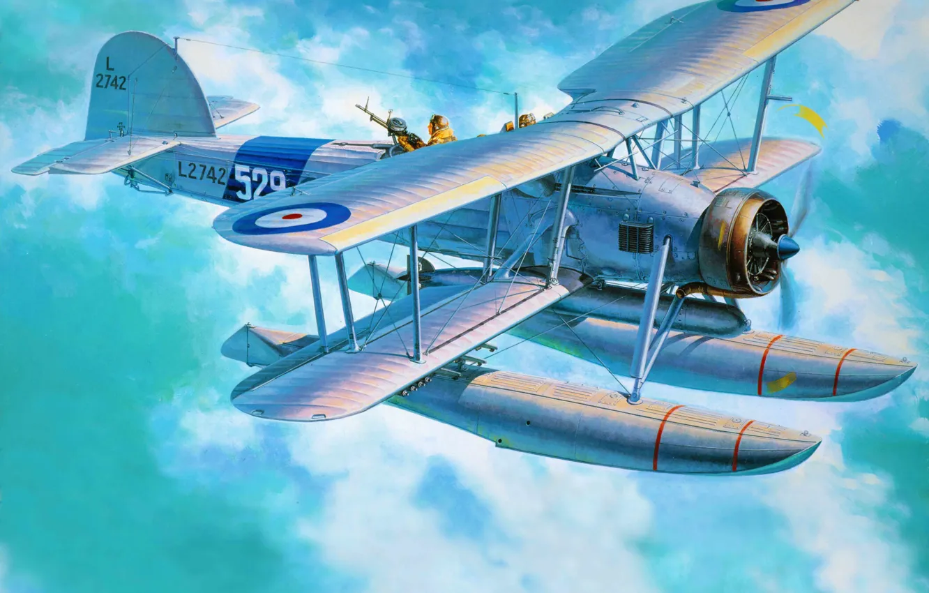 Photo wallpaper the plane, art, bomber, British, WW2., torpedo, Fairey Swordfish