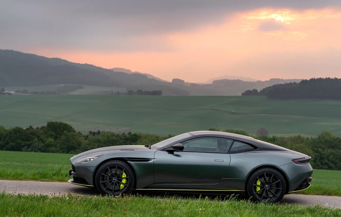 Photo wallpaper sunset, Aston Martin, side view, 2018, DB11, AMR, Signature Edition