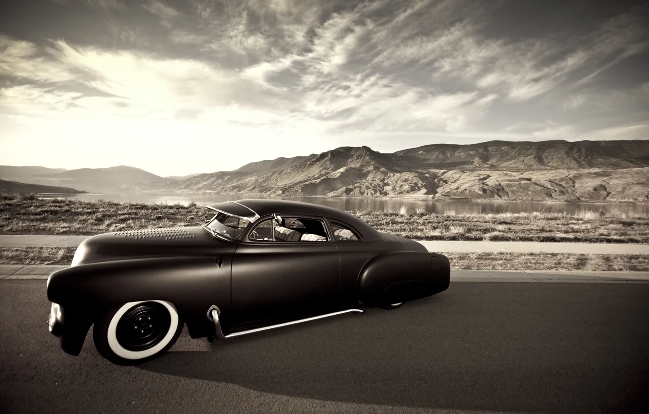 Photo wallpaper road, the sky, mountains, Chevrolet, Chevrolet, 1951, retro car, old car
