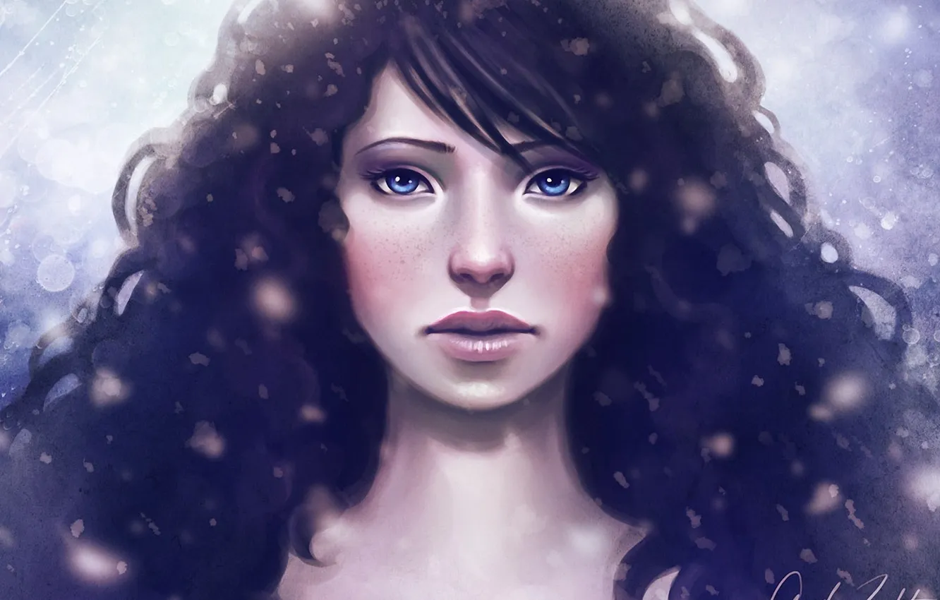 Photo wallpaper eyes, girl, snow