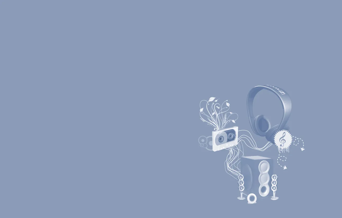 Photo wallpaper music, background, headphones, speakers, cassette