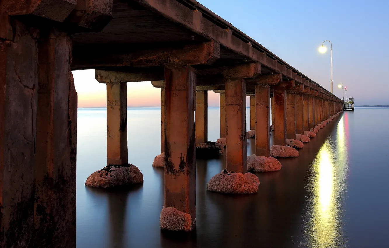Photo wallpaper sea, bridge, support