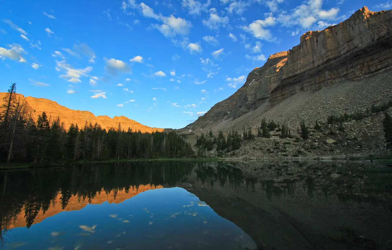 Photo wallpaper the sky, sunset, mountains, lake, reflection, rocks