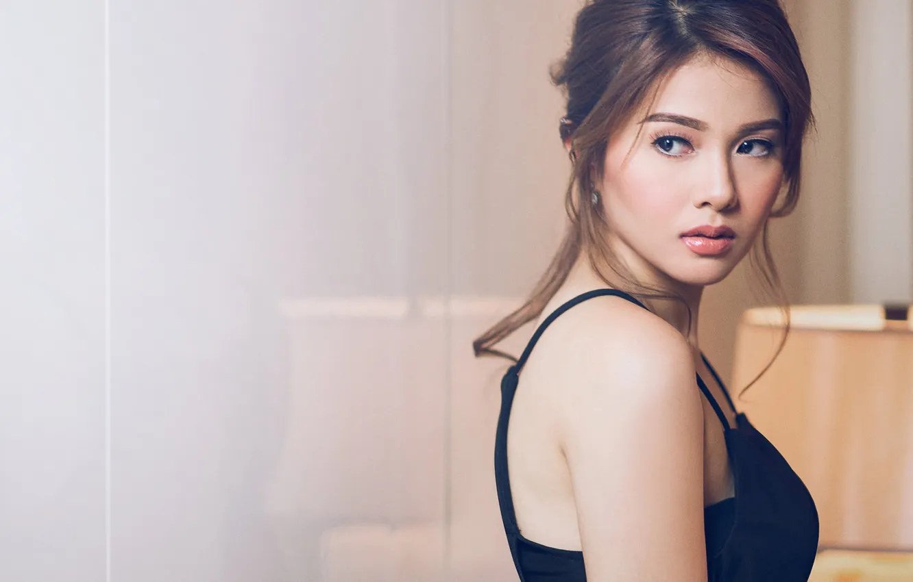 Photo wallpaper pose, background, model, portrait, makeup, hairstyle, brown hair, Asian