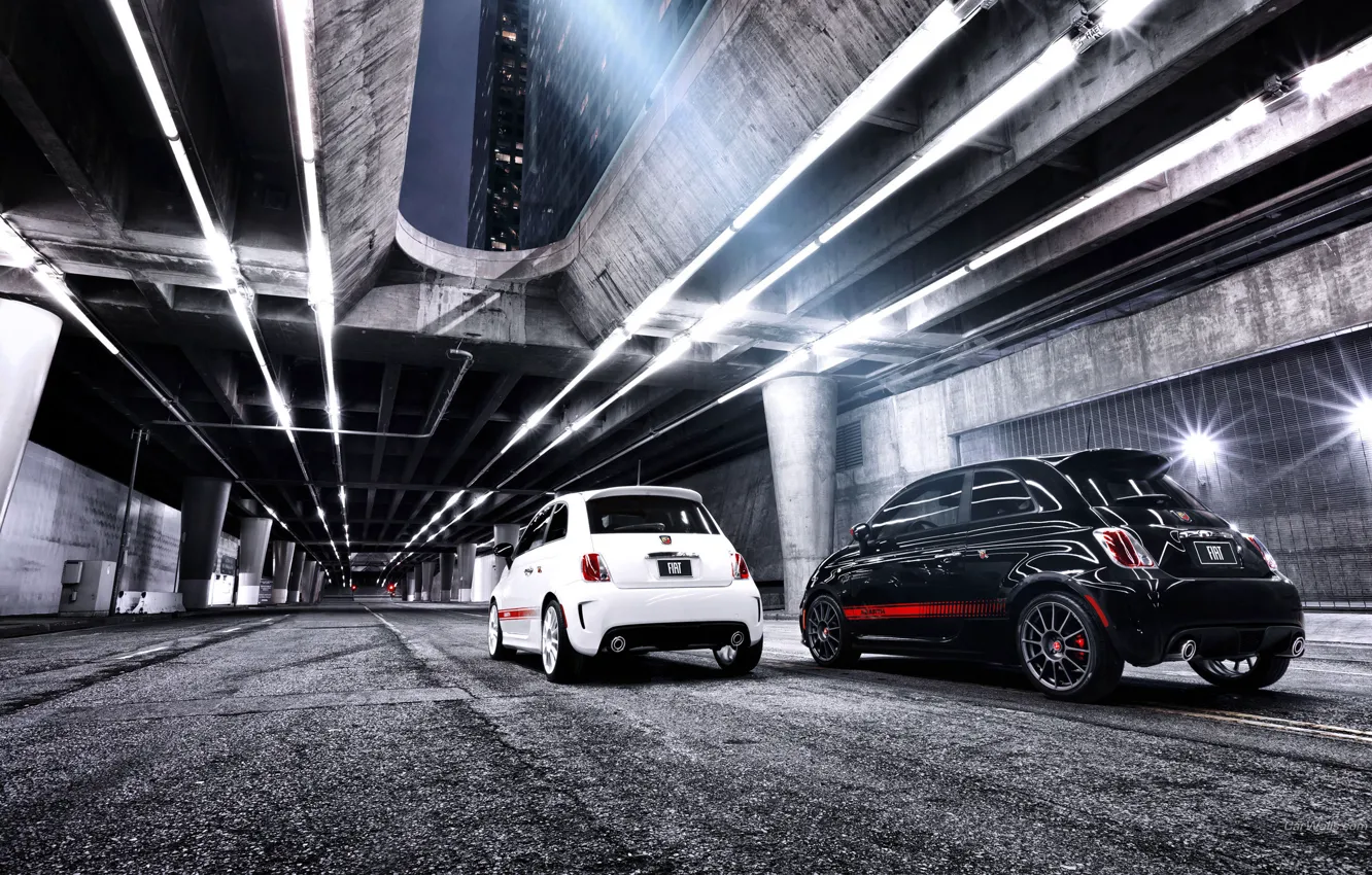 Photo wallpaper night, the city, tuning, overpass, Fiat, fiat 500