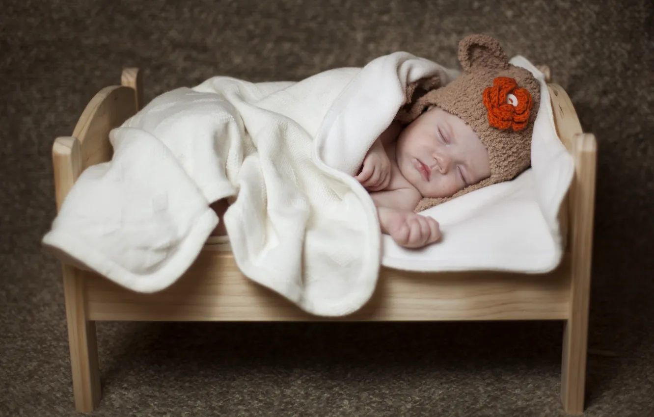 Photo wallpaper sleep, baby, blanket, child, cap, baby, cot
