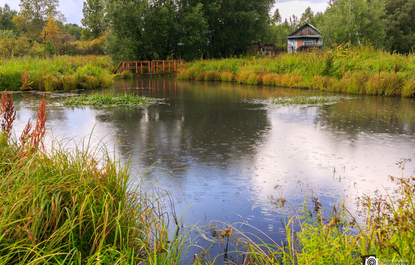 Photo wallpaper landscape, nature, river, village, village