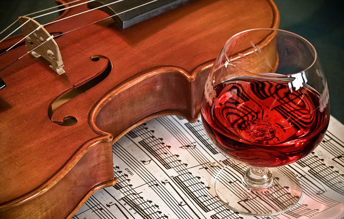 Photo wallpaper music, wine, violin