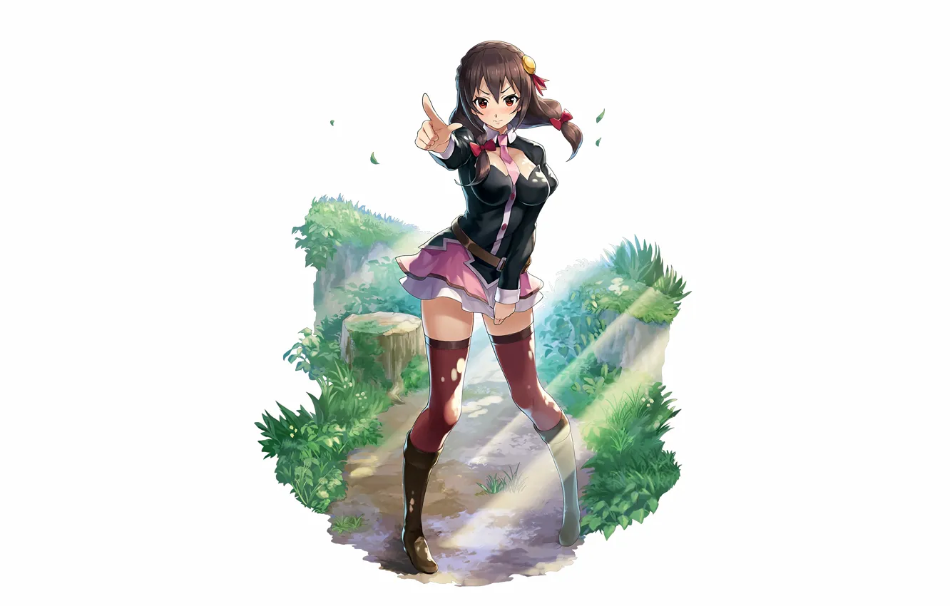 Photo wallpaper girl, sexy, cleavage, thighhighs, long hair, brown hair, boobs, anime