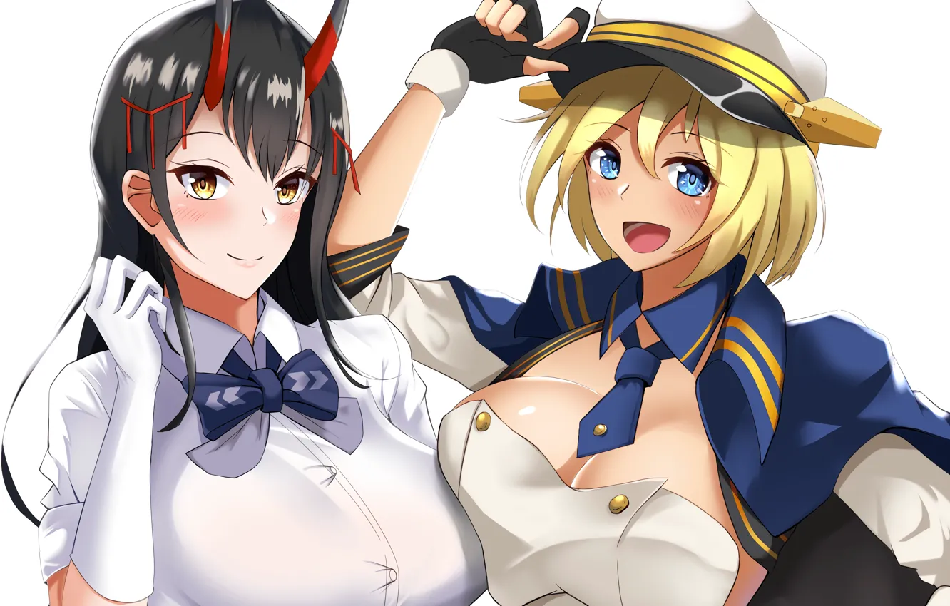 Photo wallpaper sexy, cleavage, blouse, long hair, girls, boobs, anime, blue eyes