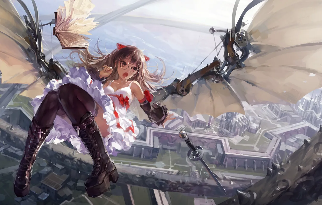 Photo wallpaper girl, wings, monster, sword, anime, art, mechanical, hjl