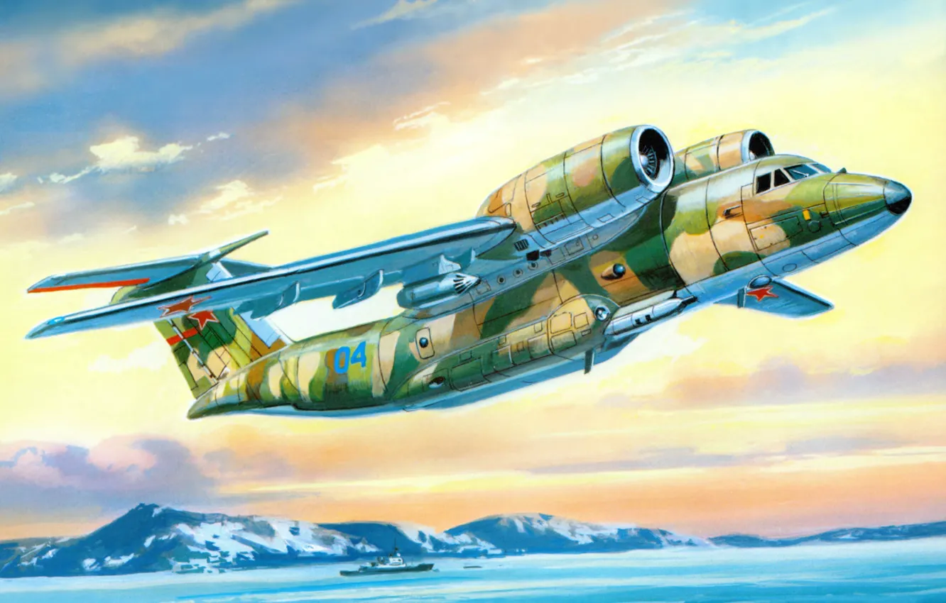 Photo wallpaper coast, fight, art, day, security, USSR, Russia, the plane