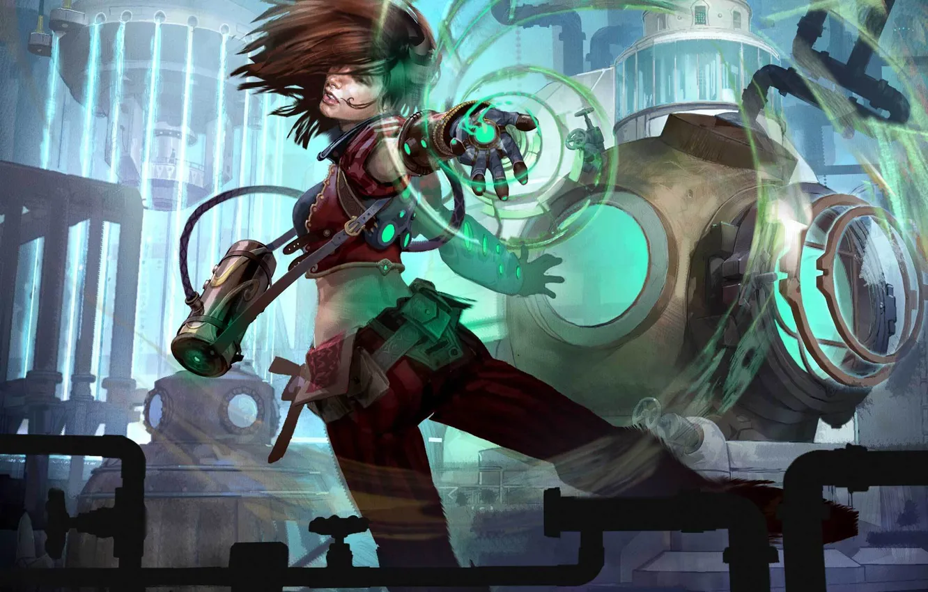 Photo wallpaper water, girl, art, pipe, equipment