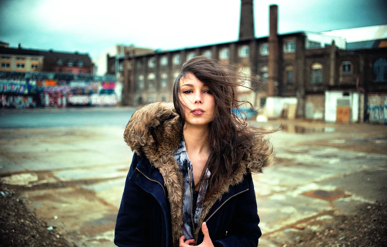 Photo wallpaper girl, the city, the wind, Miro Hofmann, Yase