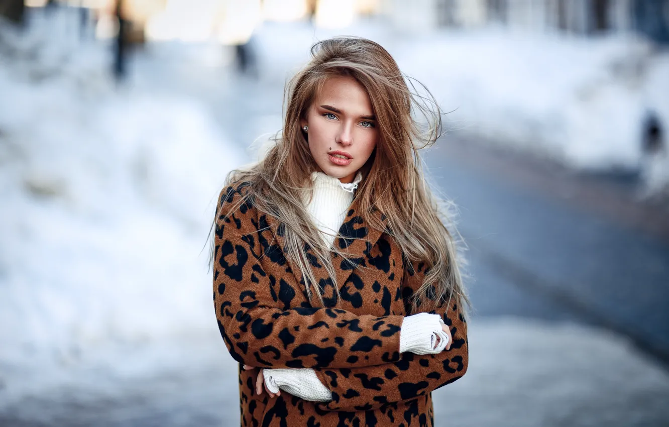 Photo wallpaper look, snow, Girl, coat, Sergey Sorokin, Luba Ivanova