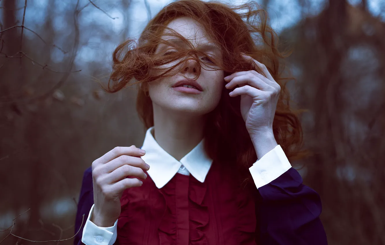 Photo wallpaper girl, freckles, red, curls