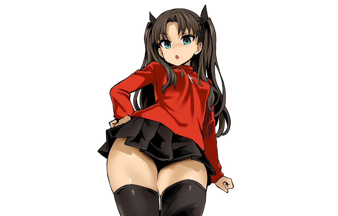 Photo wallpaper girl, Fate Stay Night, thighhighs, green eyes, long hair, anime, beautiful, twintails
