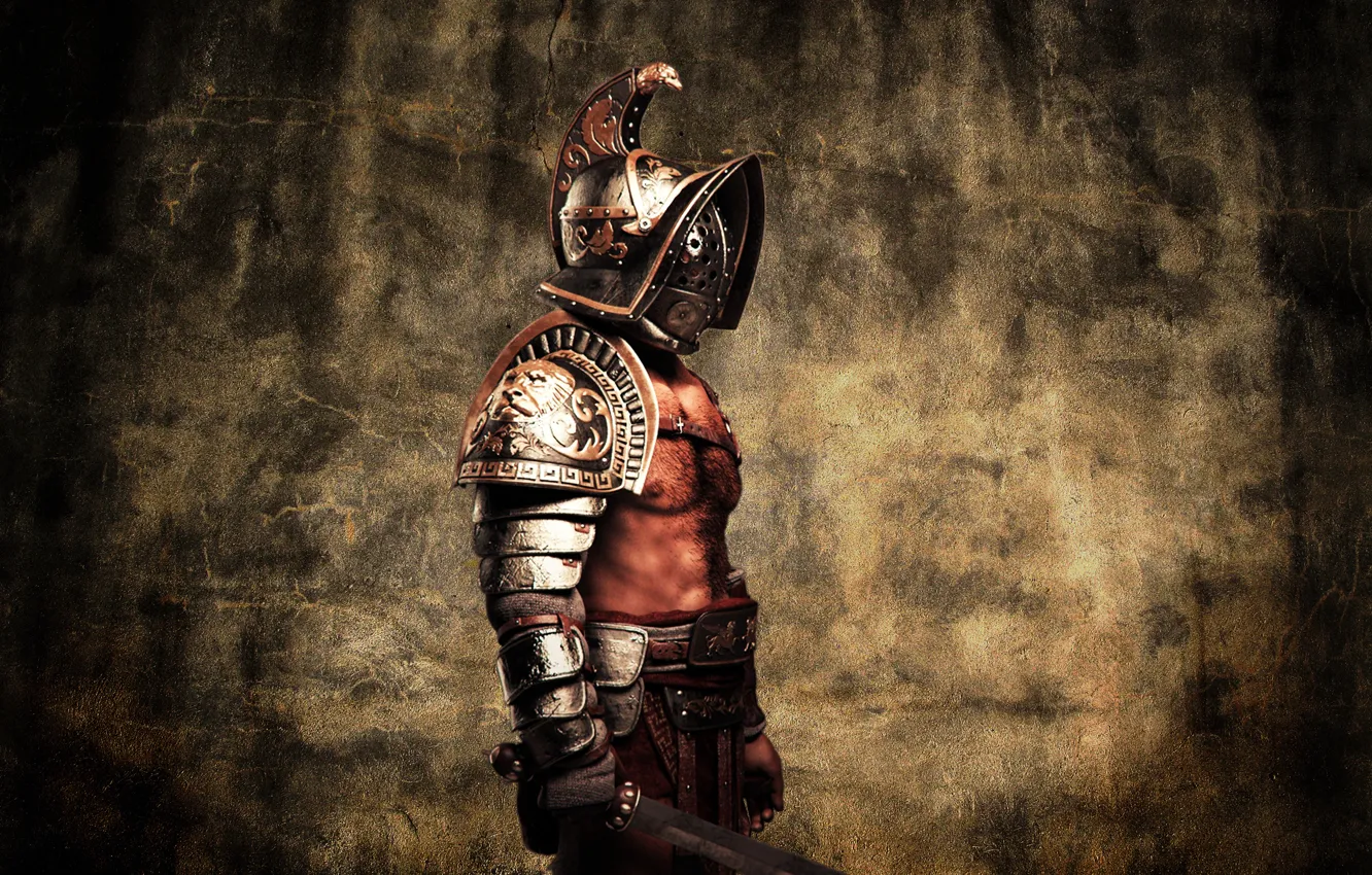 Photo wallpaper metal, style, armor, warrior, helmet, male, Gladiator, flesh