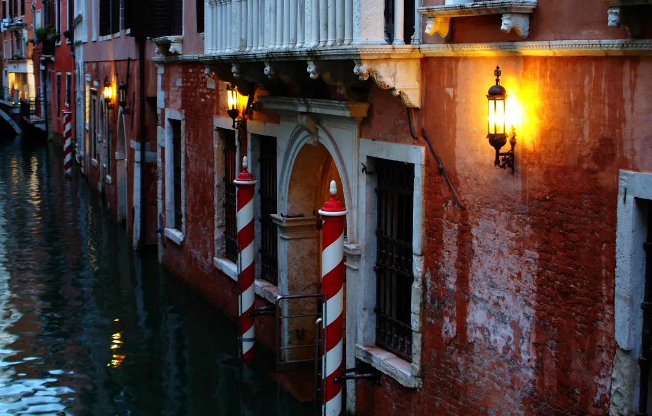 Photo wallpaper building, the evening, lights, Italy, Venice, channel, Italy, evening