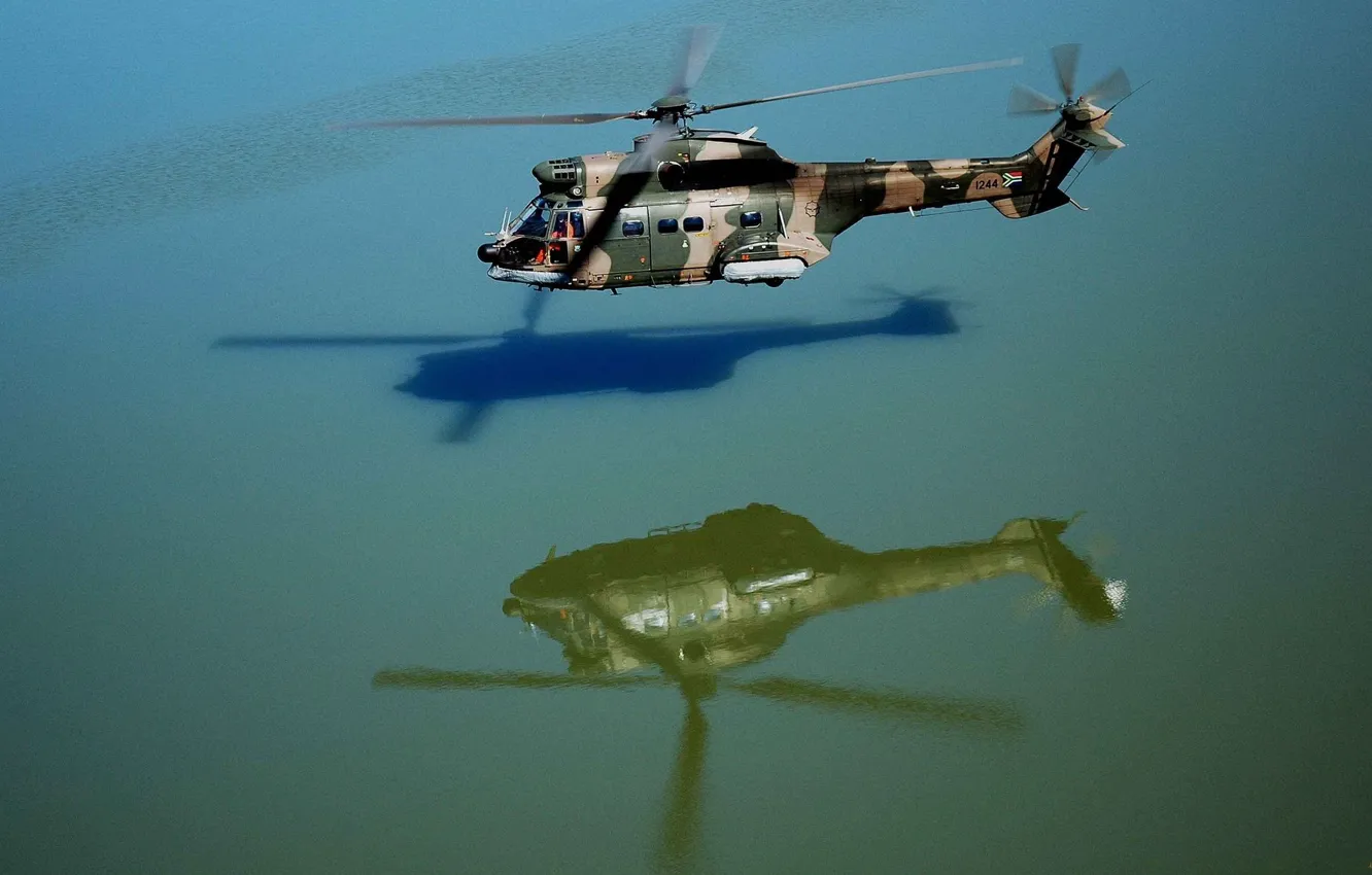 Photo wallpaper WATER, REFLECTION, SURFACE, HELICOPTER, BLADES
