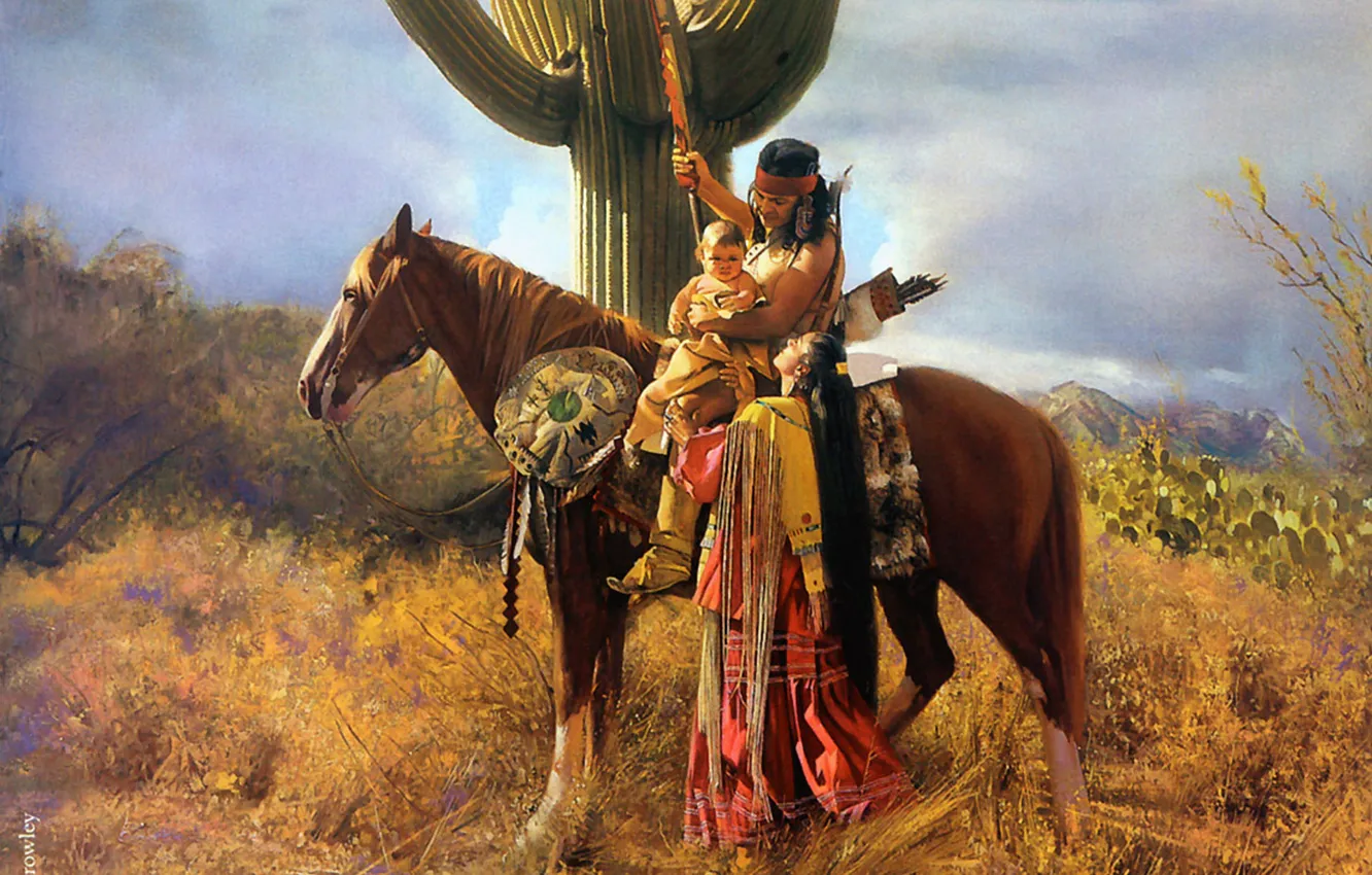 Photo wallpaper art, Native American, Apache brave, firs people