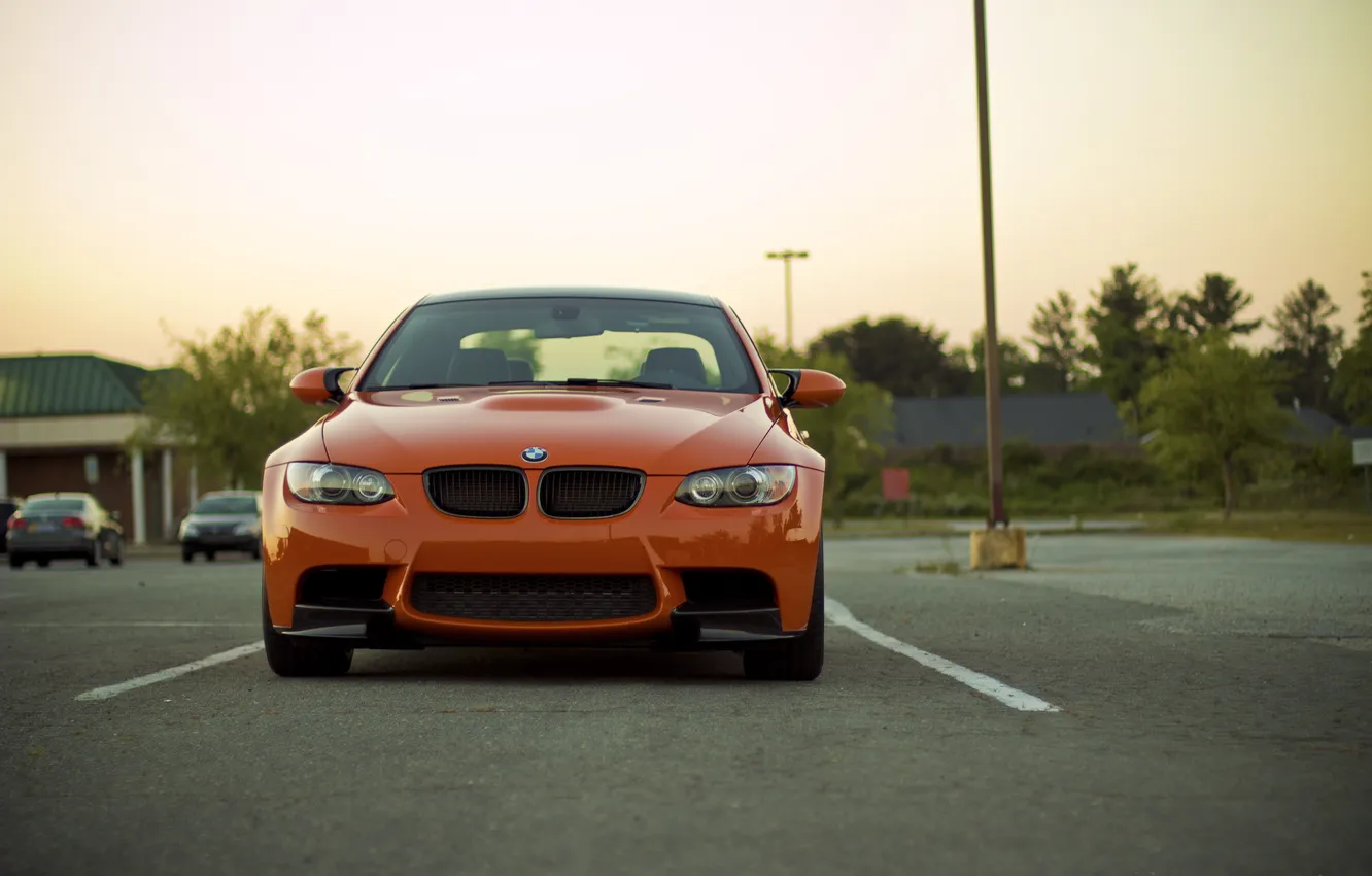 Photo wallpaper orange, BMW, BMW, lights, Parking, the front, orange, parking