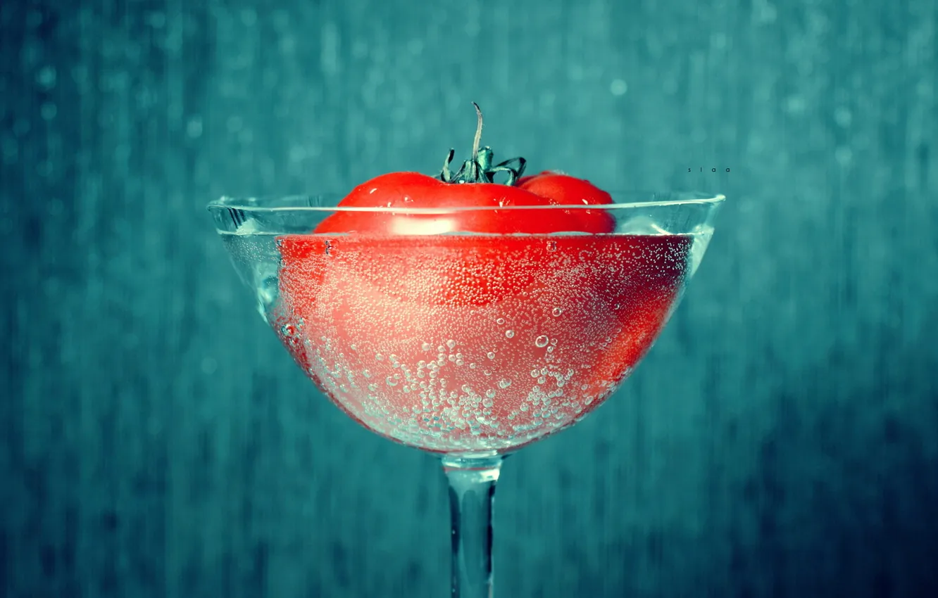 Photo wallpaper bubbles, Glass, tomato