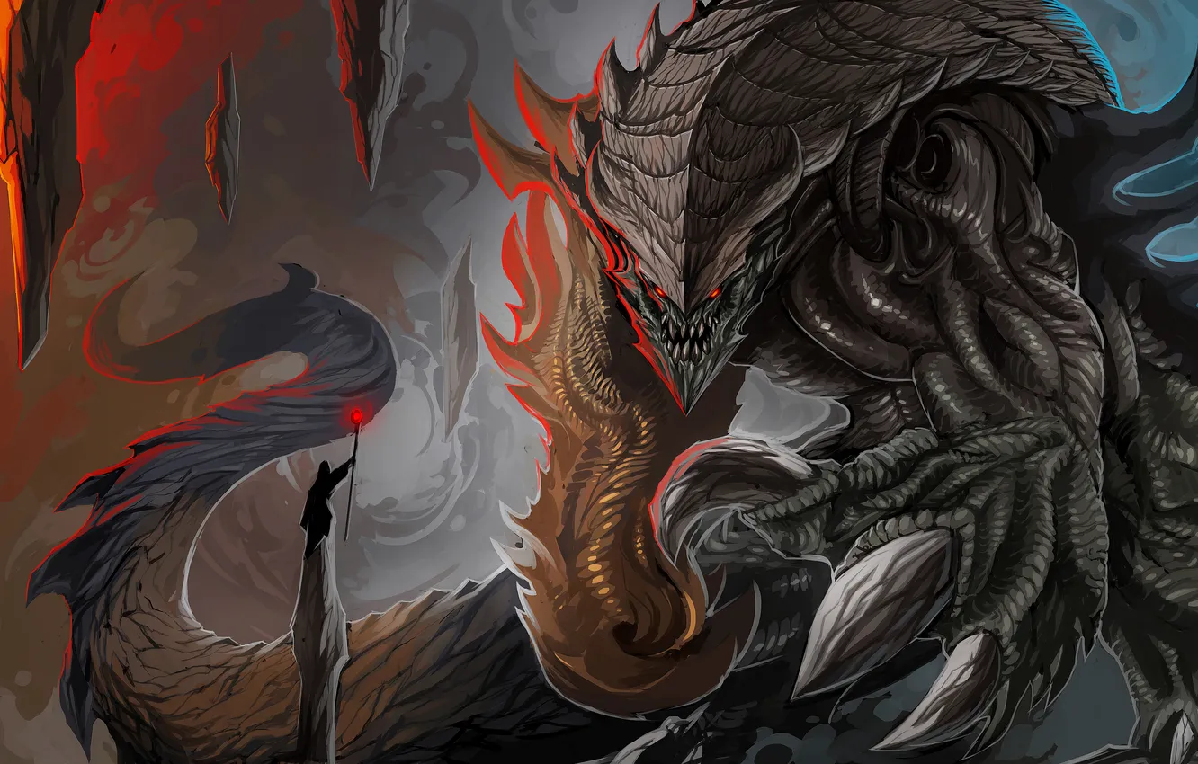 Photo wallpaper monster, MAG, staff, cave