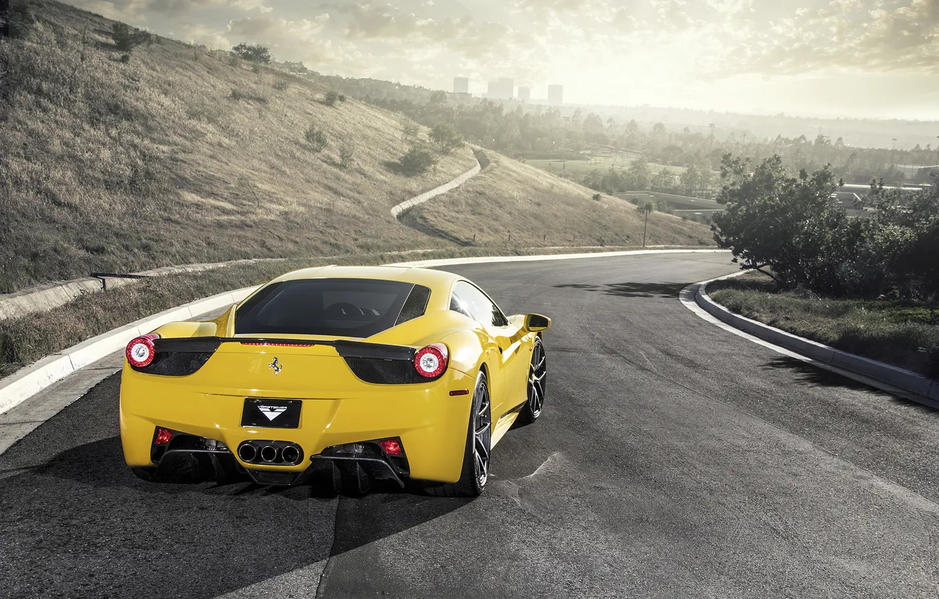 Photo wallpaper machine, Wallpaper, Ferrari, supercar, 458, road, sky, Vorsteiner