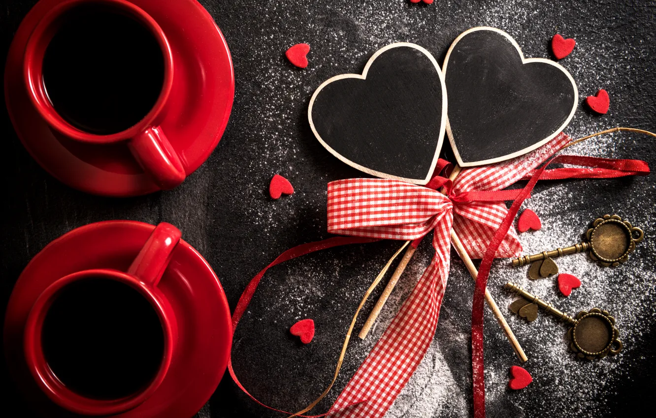 Photo wallpaper heart, coffee, Cup, bow, heart, cup, Coffee, Valentines Day