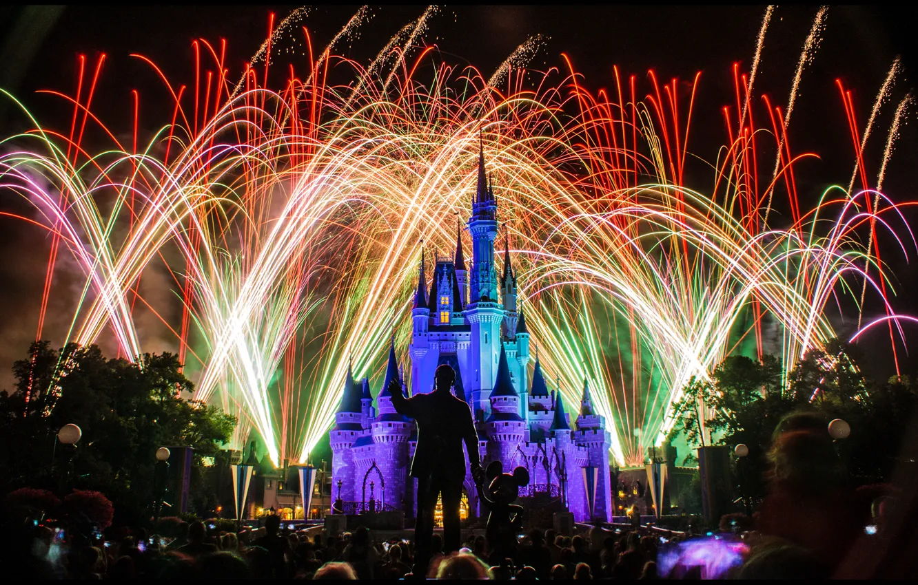 Wallpaper lights, holiday, backlight, Disneyland, colorful, fireworks ...