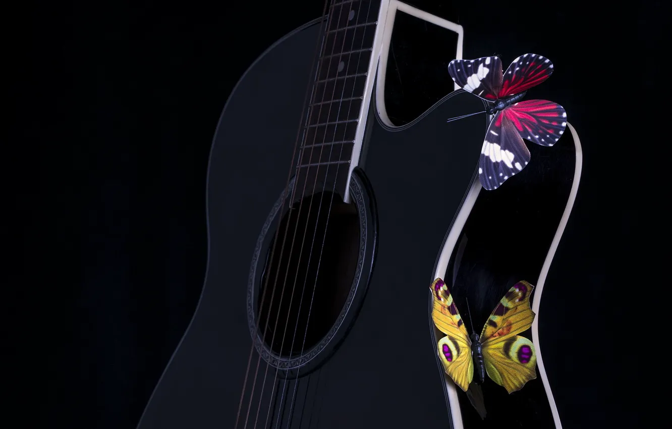 Photo wallpaper butterfly, music, guitar