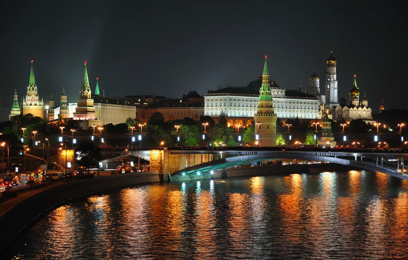 Photo wallpaper night, the city, lights, Moscow