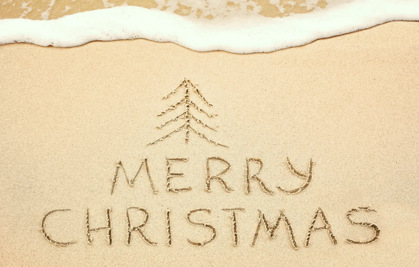Photo wallpaper sand, sea, beach, Christmas, sand, Merry
