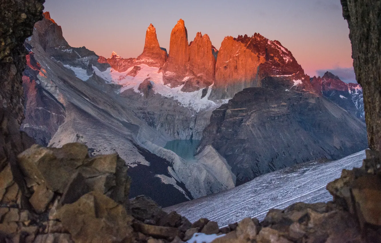 Photo wallpaper clouds, snow, mountains, nature, lake, rocks, Chile, Chile