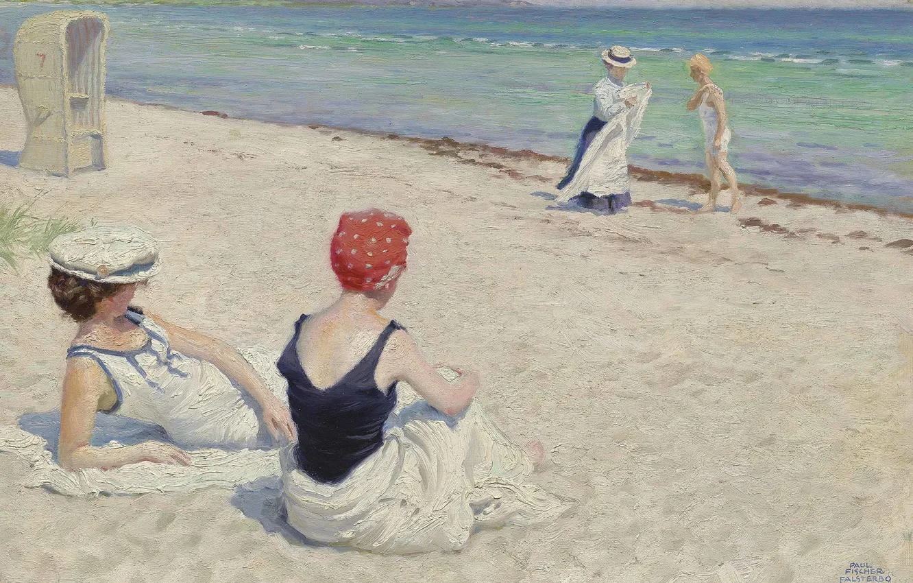 Photo wallpaper Danish painter, On the beach, Danish painter, Paul Gustav Fischer, Paul Gustav Fischer, oil on …