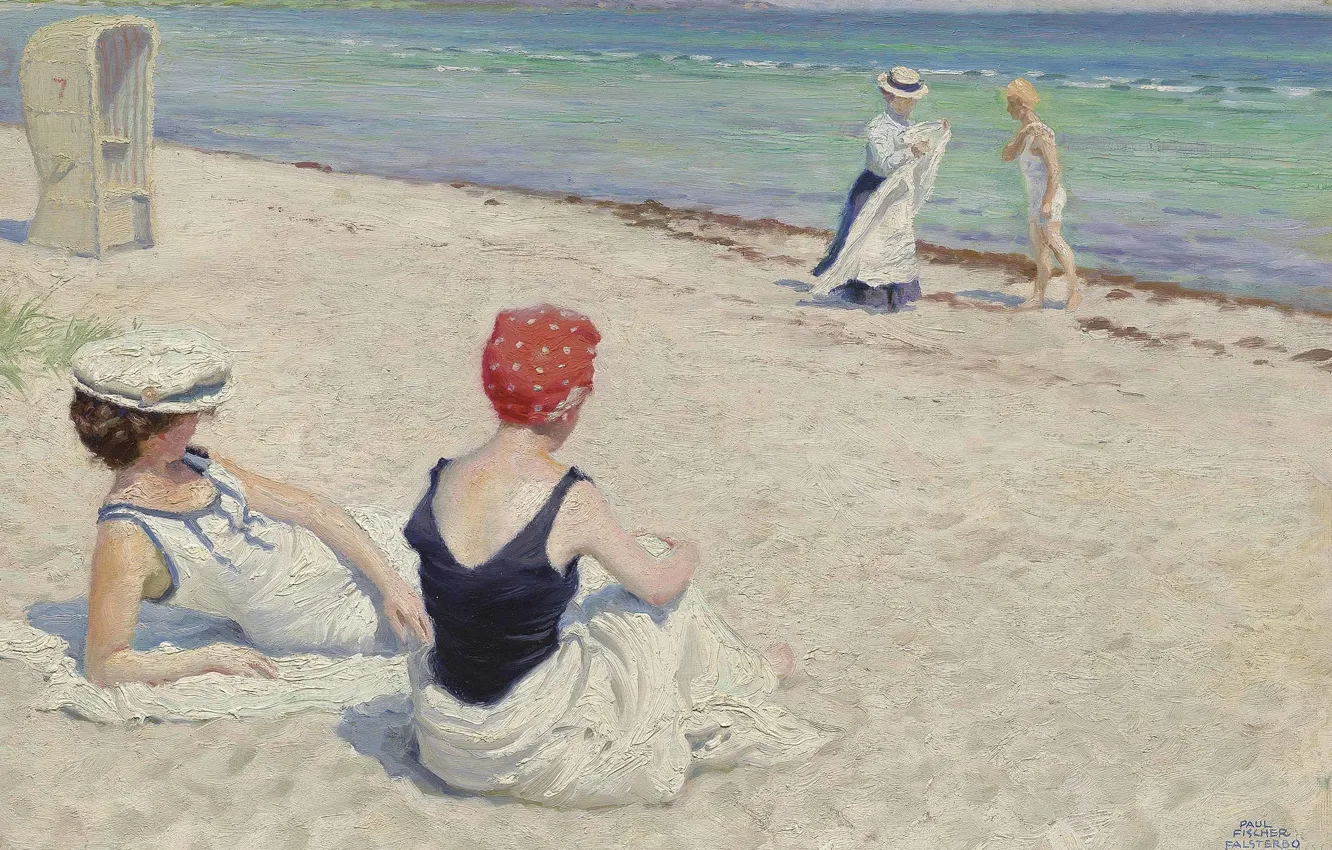 Photo wallpaper on the beach, Danish painter, Danish painter, Paul Gustav Fischer, Paul Gustav Fischer, oil on …