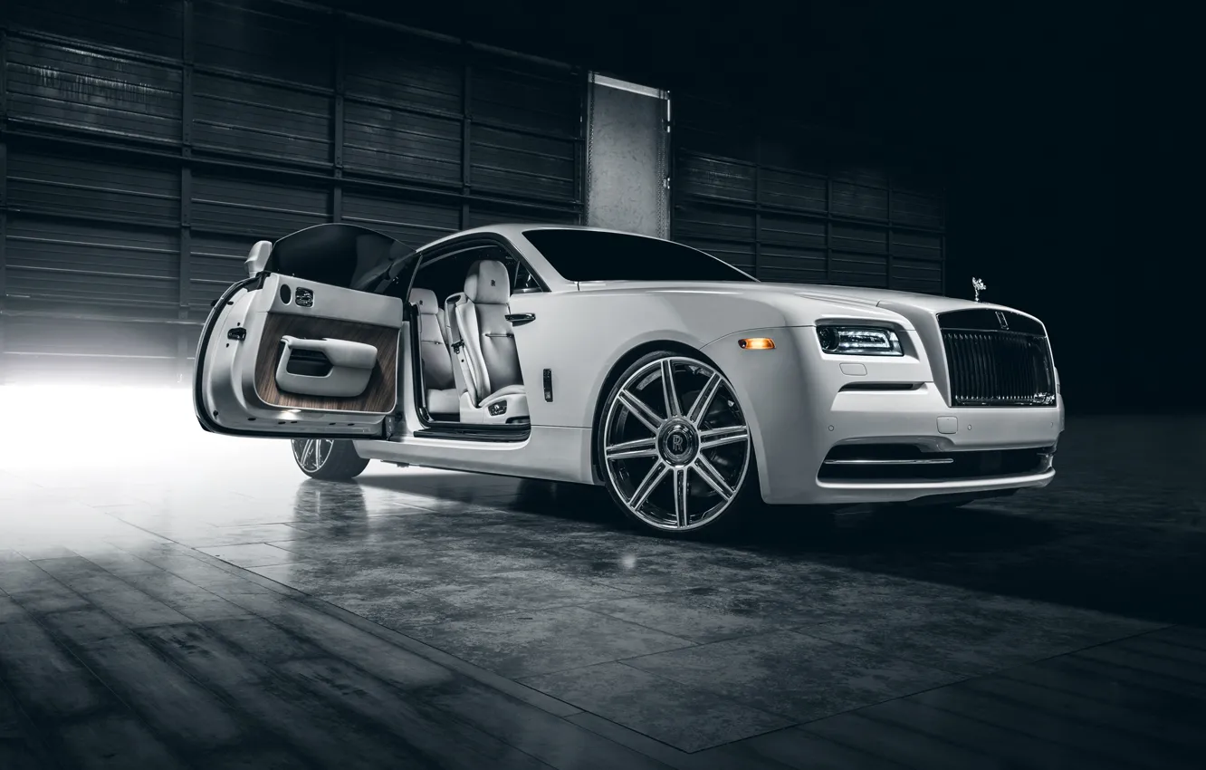Photo wallpaper Rolls-Royce, Car, White, Wheels, Class, Premium, Wraith, Vellano