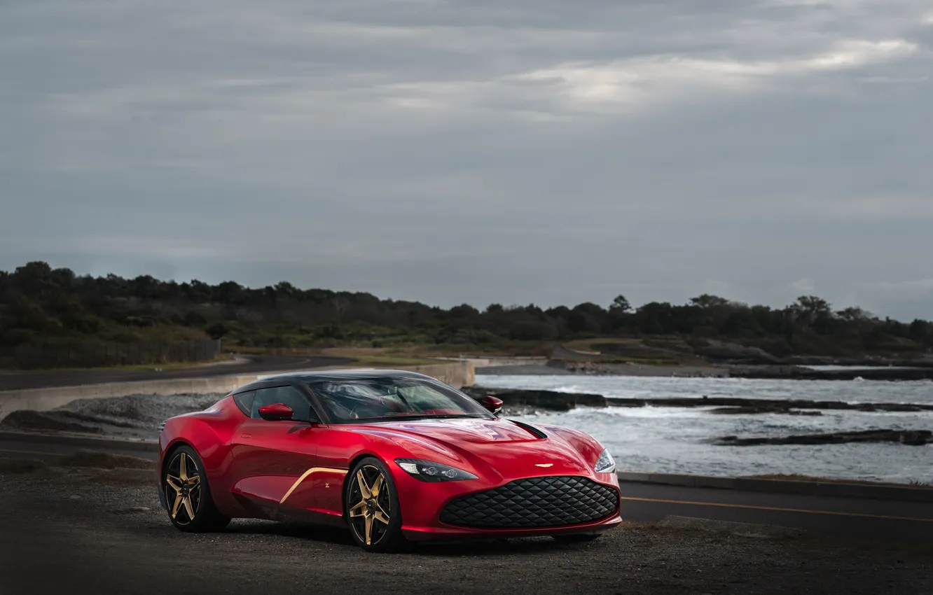 Photo wallpaper red, Aston Martin, coast, coupe, Zagato, 2020, V12 Twin-Turbo, DBS GT Zagato