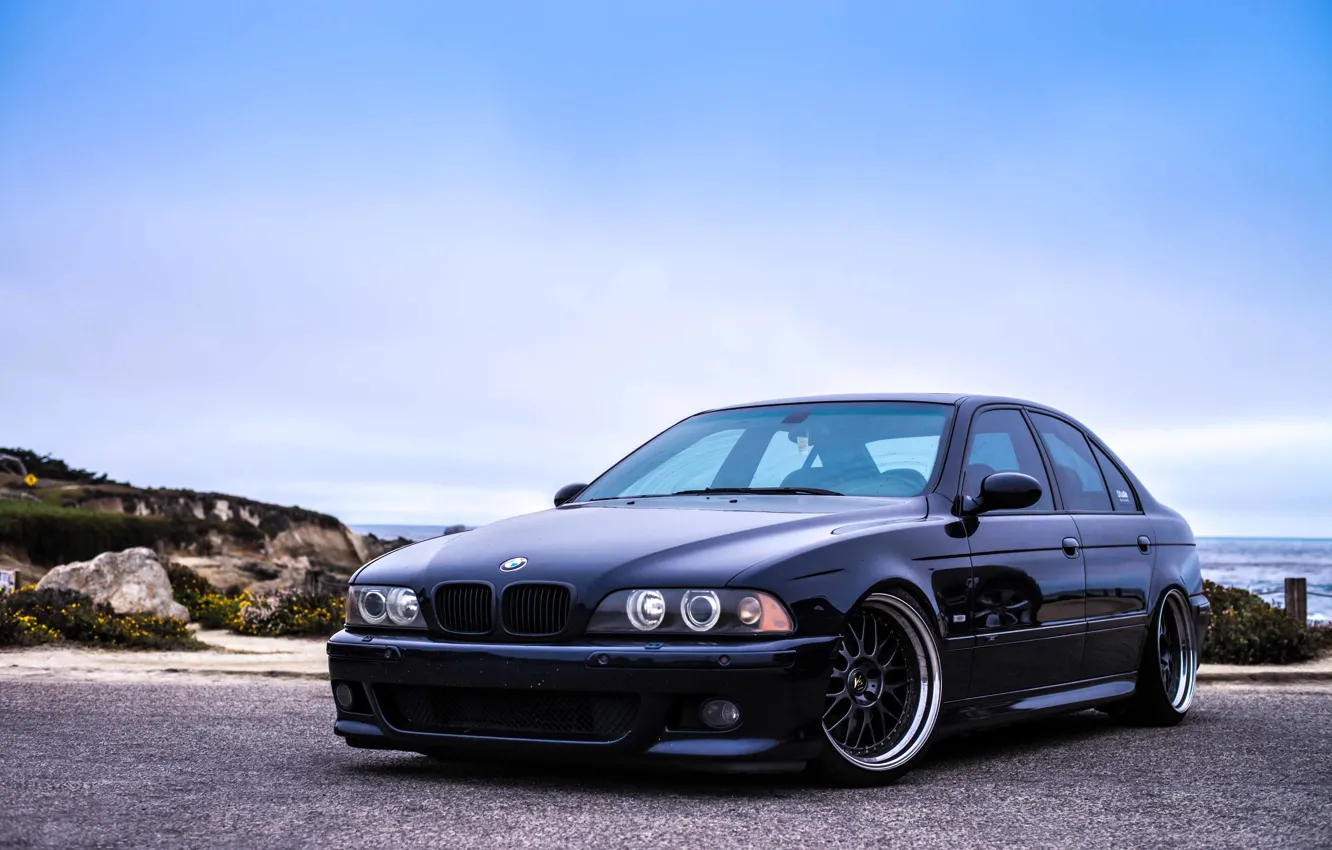 Photo wallpaper the sky, mountains, blue, bmw, BMW, blue, e39