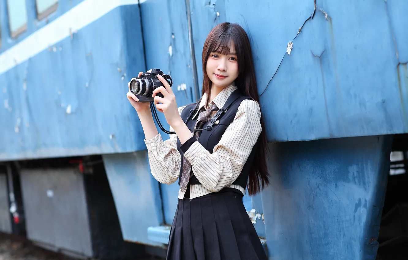 Photo wallpaper girl, the camera, Asian