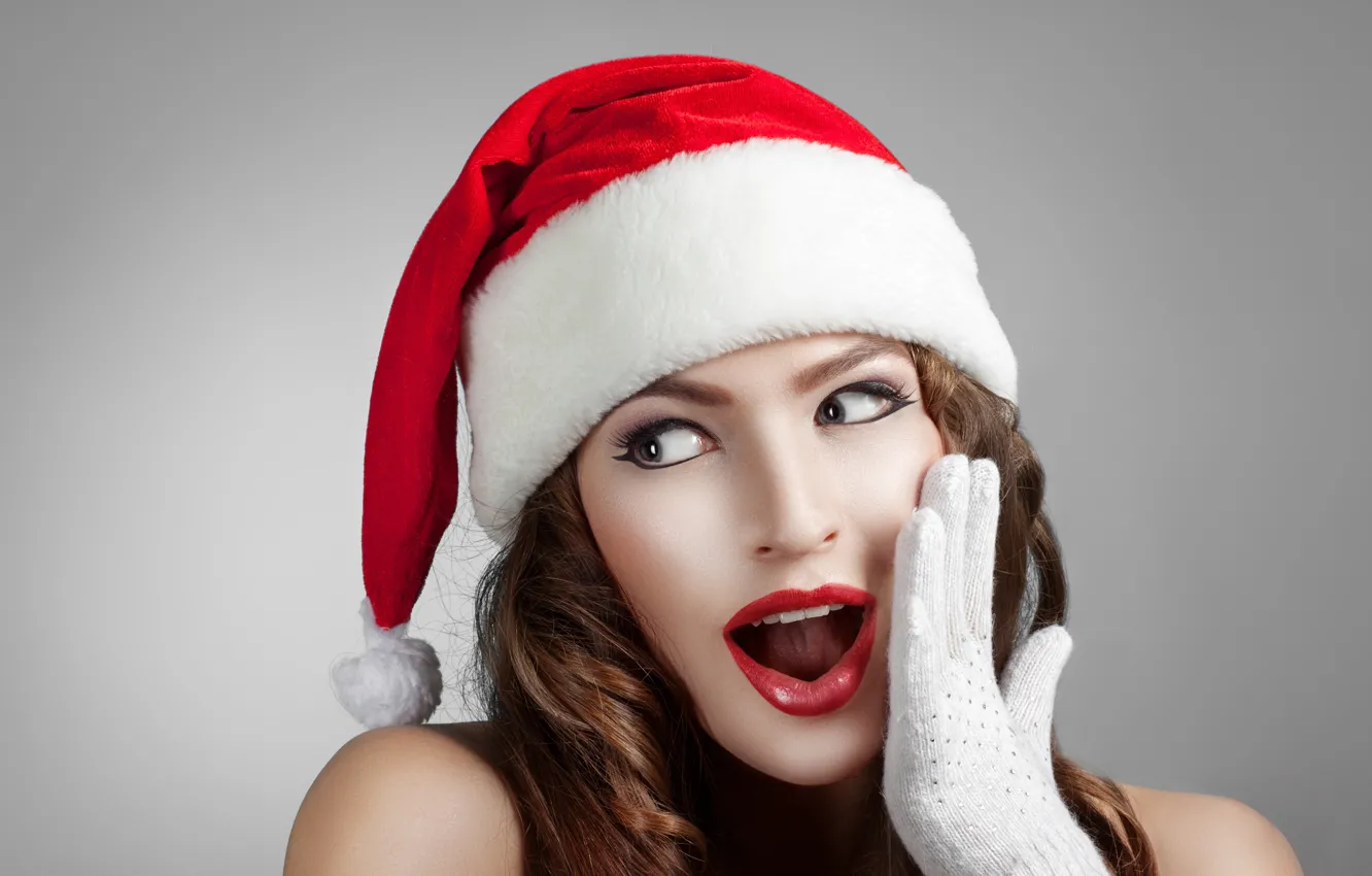 Photo wallpaper girl, gloves, brown hair, cap