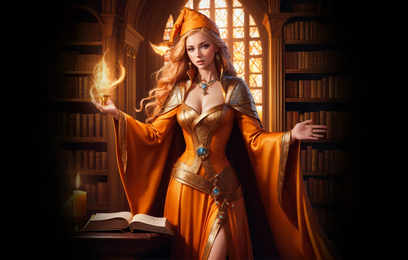 Photo wallpaper girl, lights, magic, fantasy