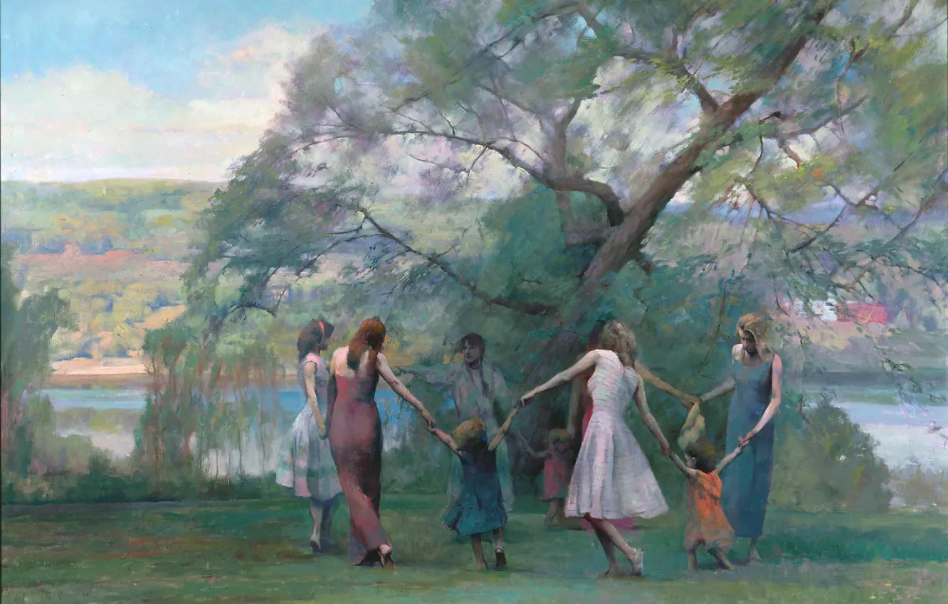Photo wallpaper children, girls, tree, nature, River, Hudson, dance, HongNian Zhang